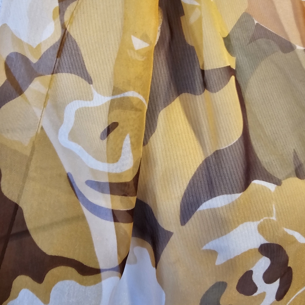 Retro sheer floral scarf in orange, brown, mustard yellow & olive green - Picture 6 of 11